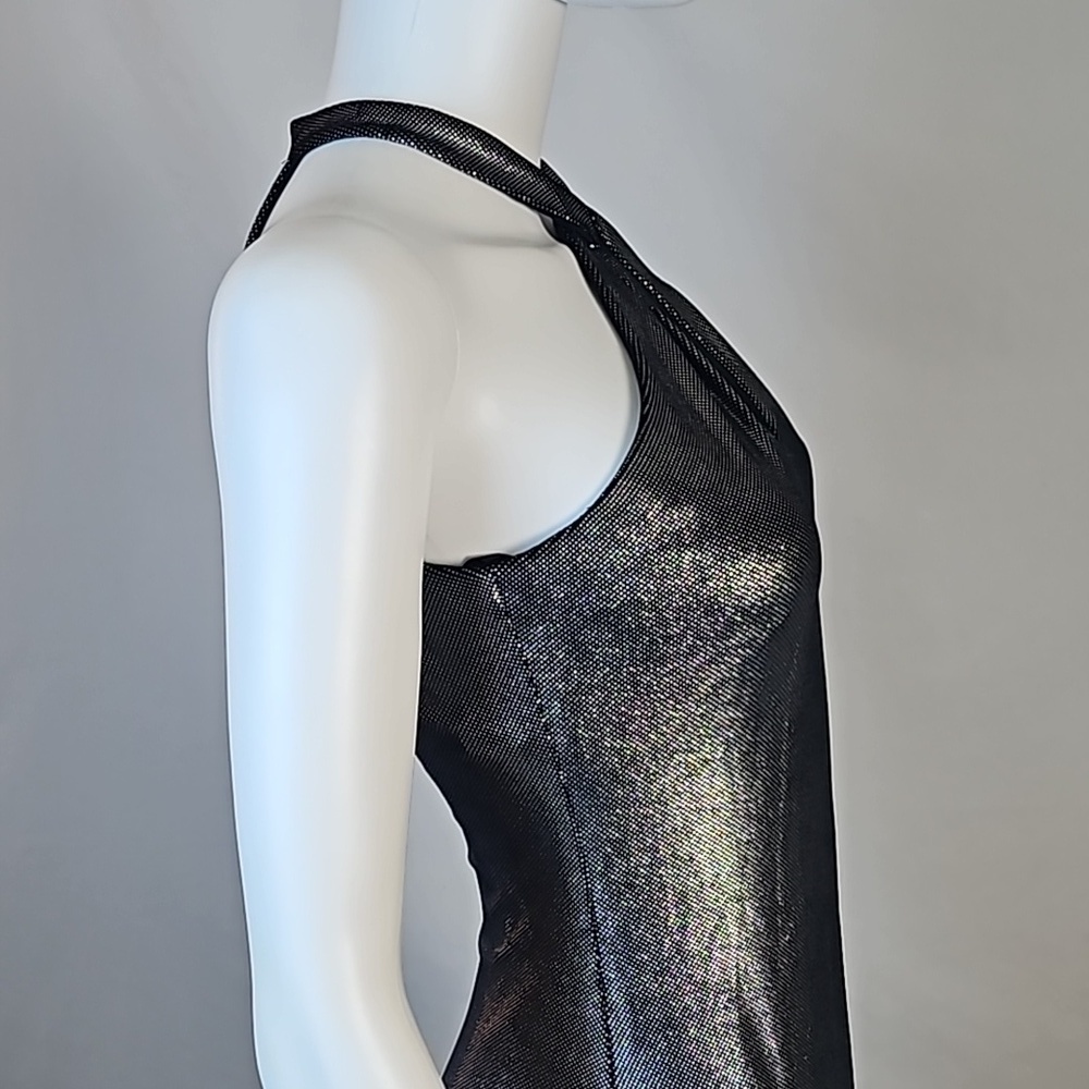 Vintage Alex Evenings Metallic Pewter Halter Back Zip Front Slit Formal … - Picture 6 of 16